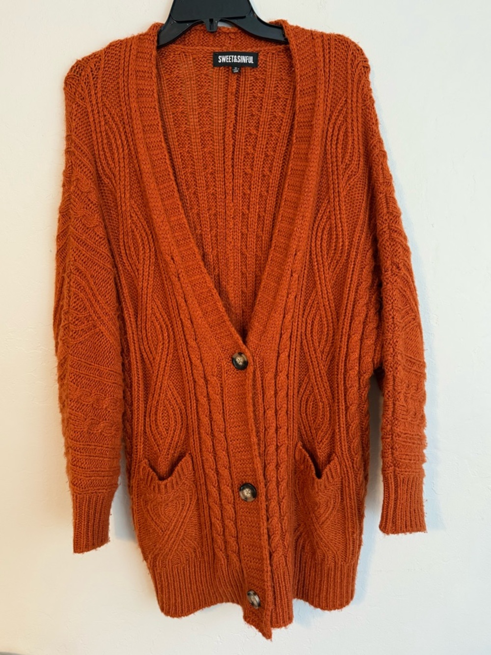 Sweet & Sinful Rust Orange Cable Knit Button Cardigan